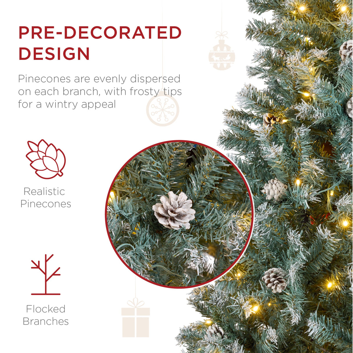 Pre Lit Flocked Christmas Tree with Pinecones LED Lights