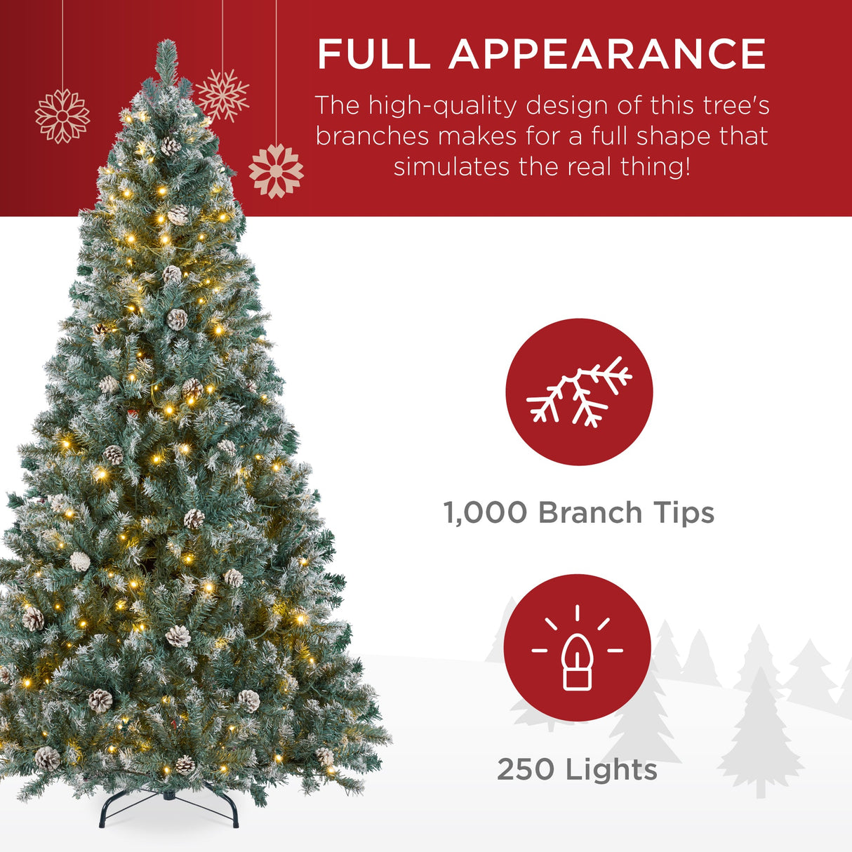 Pre Lit Flocked Christmas Tree with Pinecones LED Lights