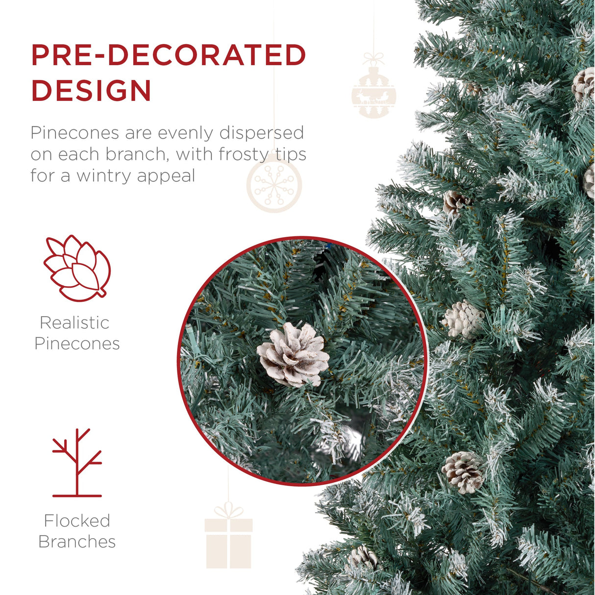 Pre Decorated Flocked Christmas Tree with Pinecones
