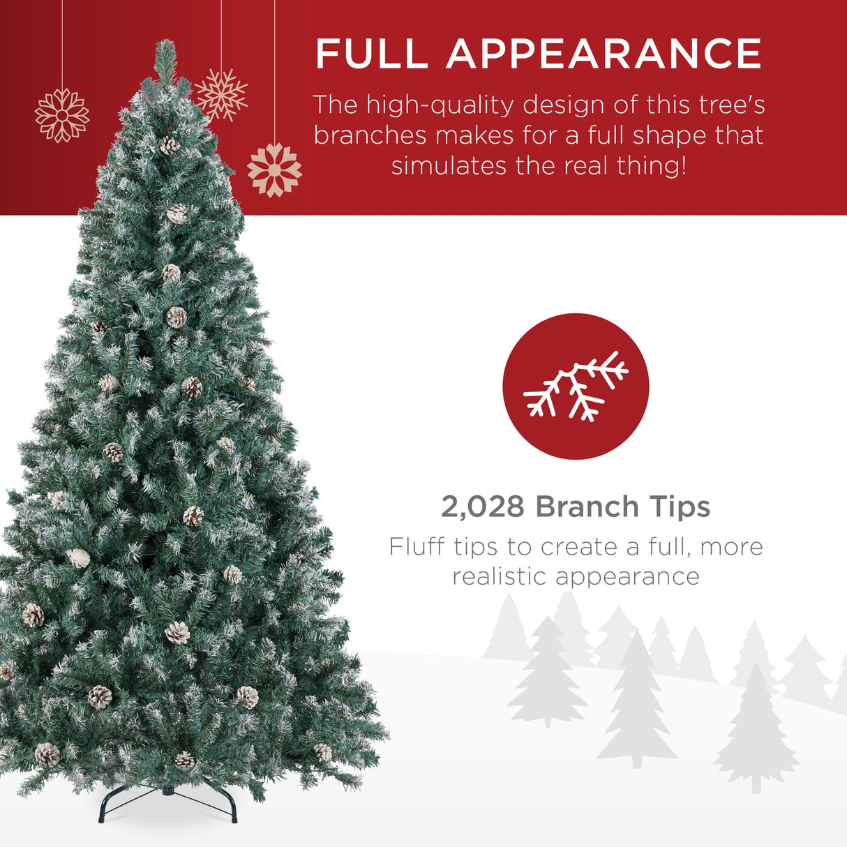 Pre Decorated Flocked Christmas Tree with Pinecones