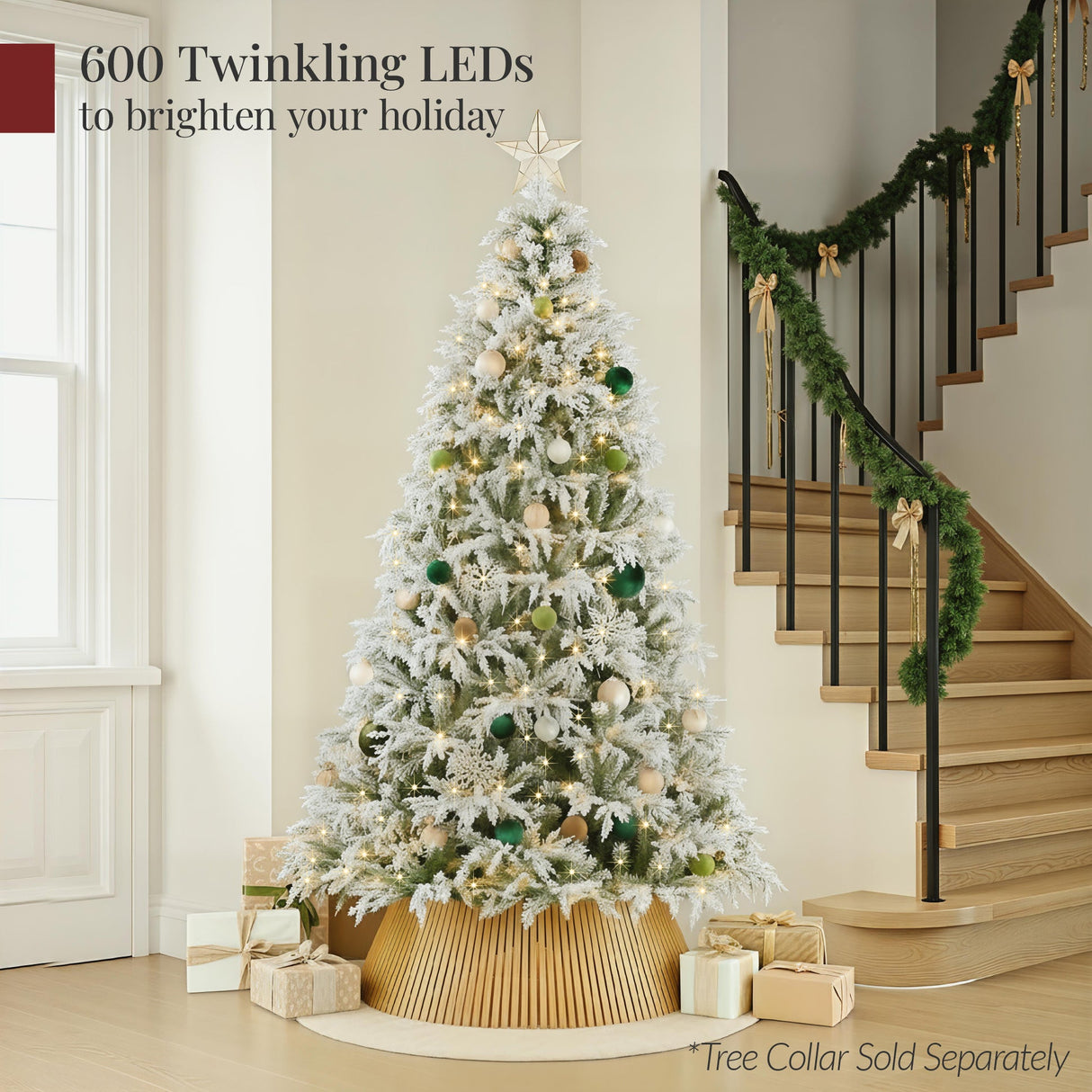 Pre Lit Flocked Cedar Cypress Christmas Tree with Twinkling LED Lights