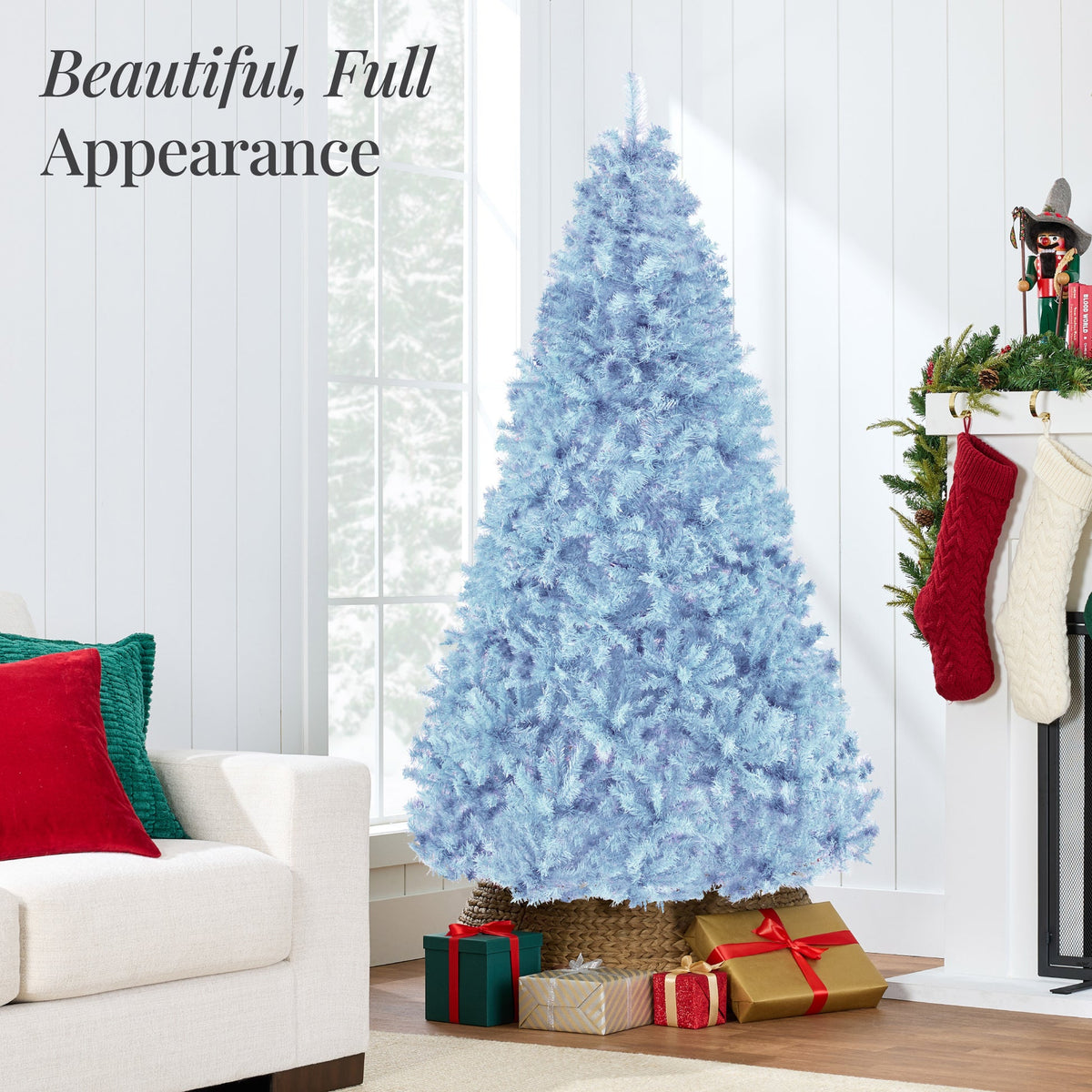 Unlit Artificial Christmas Tree with Flame-Retardant PVC Branches product image showing its overall design and key.