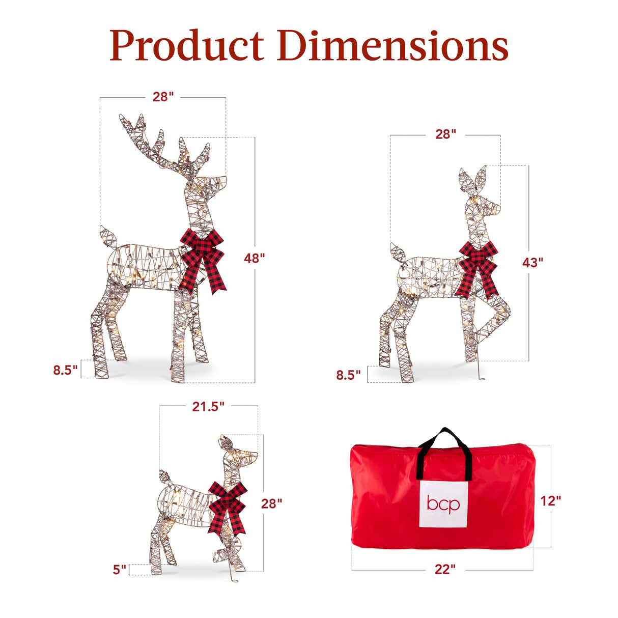 3-Piece Lighted Christmas Deer Family Outdoor Decoration with 175 LED Lights