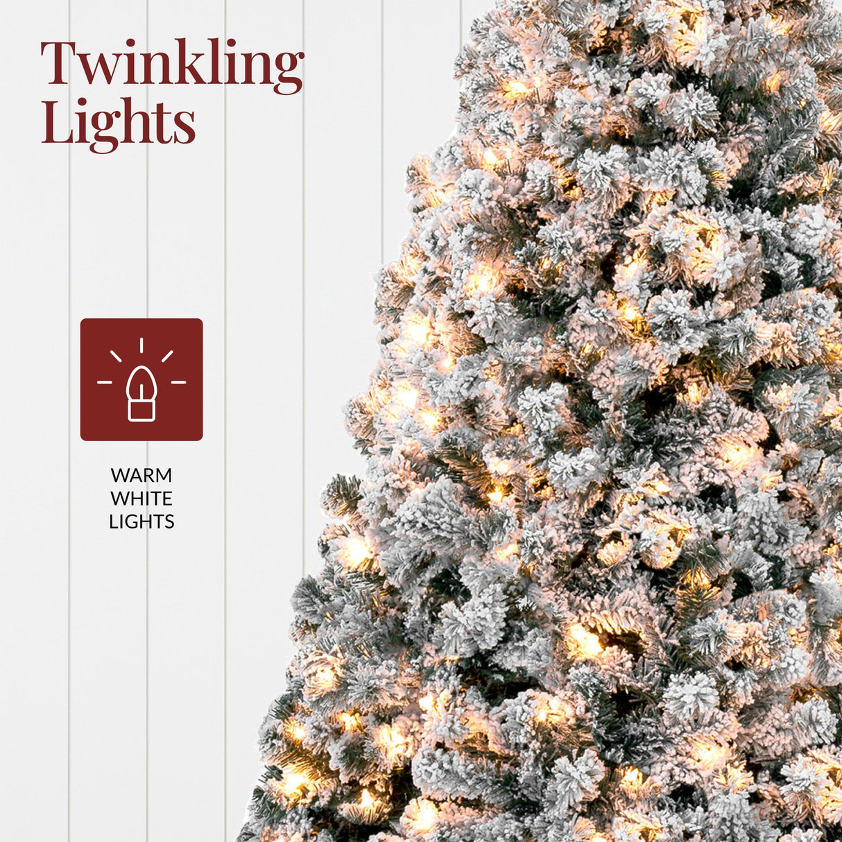 Pre Lit Snow Flocked Pine Christmas Tree with Warm Lights
