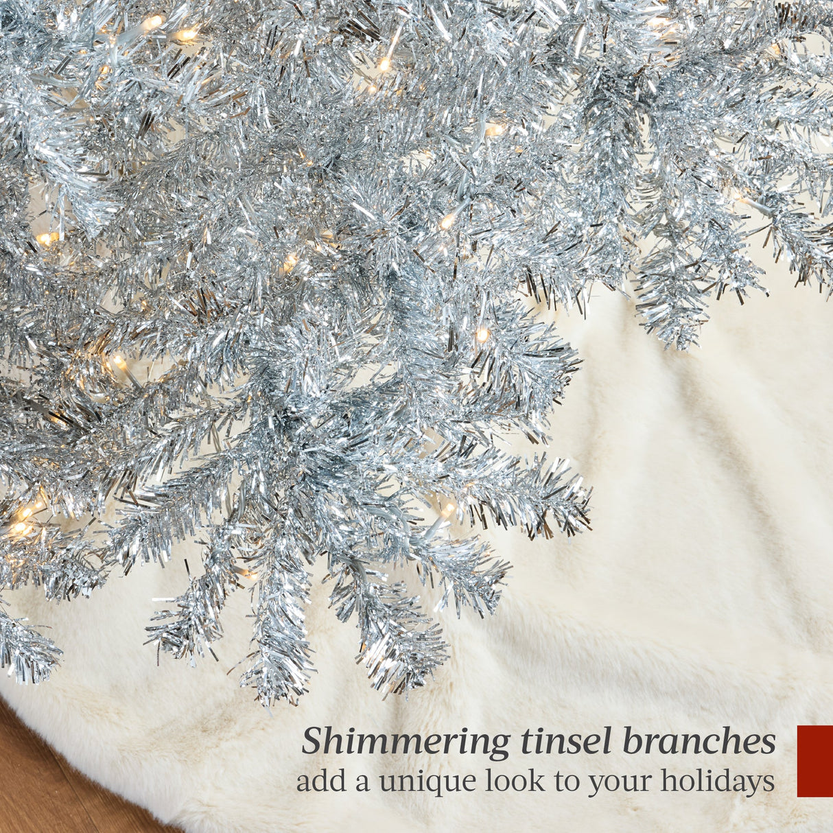 Pre Lit Silver Artificial Tinsel Christmas Tree with Foldable Stand