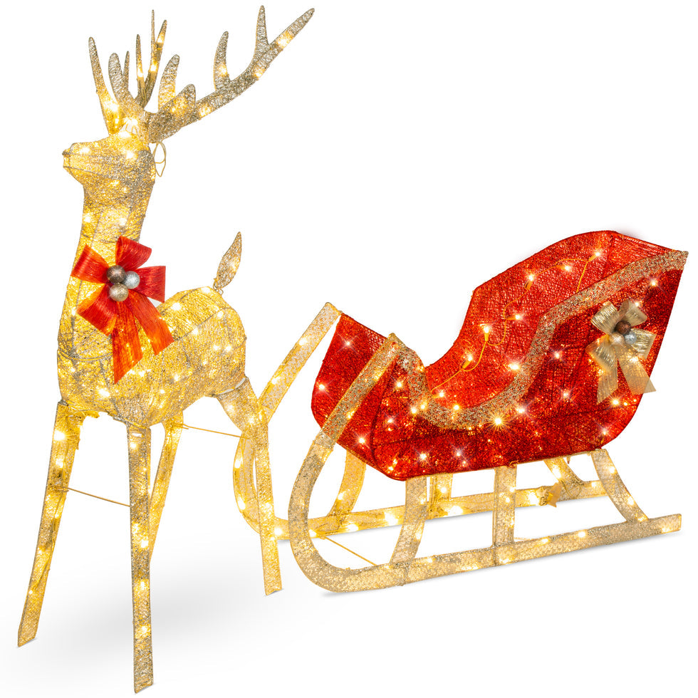 Lighted Christmas Reindeer & Sleigh Outdoor LED Holiday Yard Decor Set