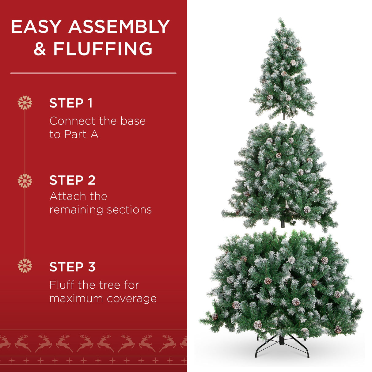 Pre Lit Flocked Christmas Tree with Pine Cones & Lights