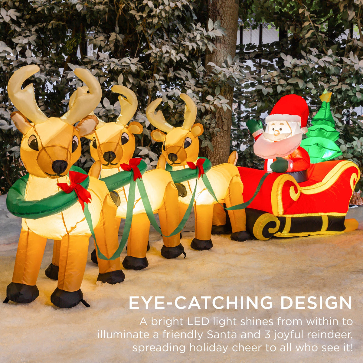 RADYAN lighted inflatable Santa Claus and reindeer Christmas decoration for outdoor yard display