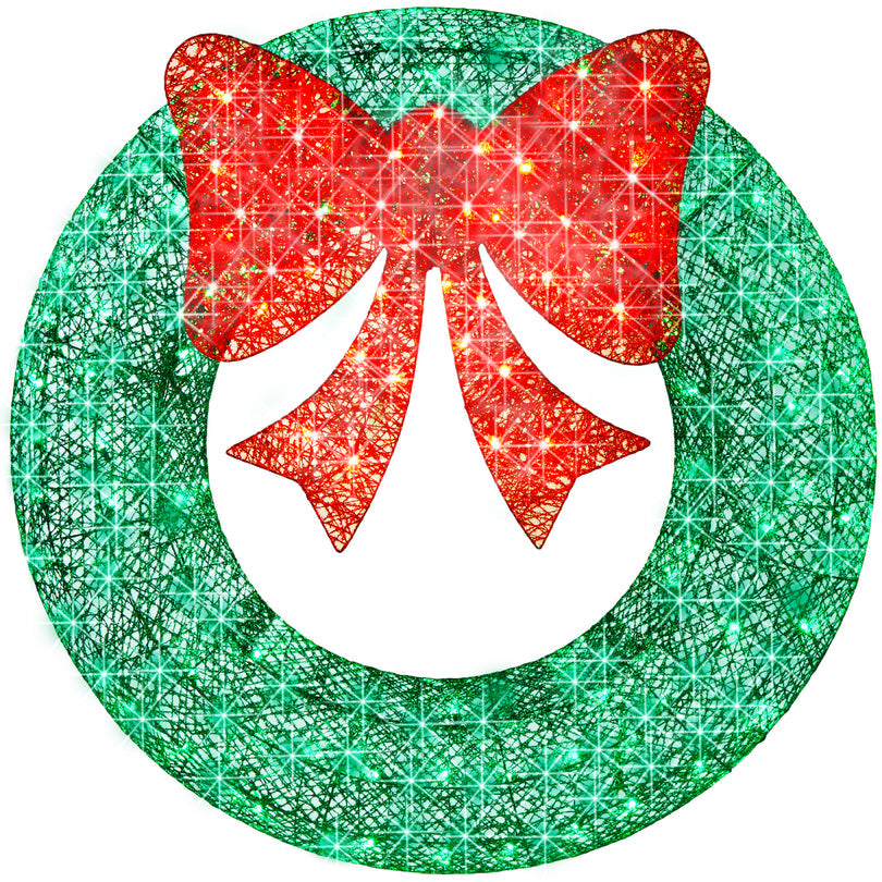 48-Inch Pre-Lit Outdoor Christmas Wreath with LED Lights & Decorative Bow
