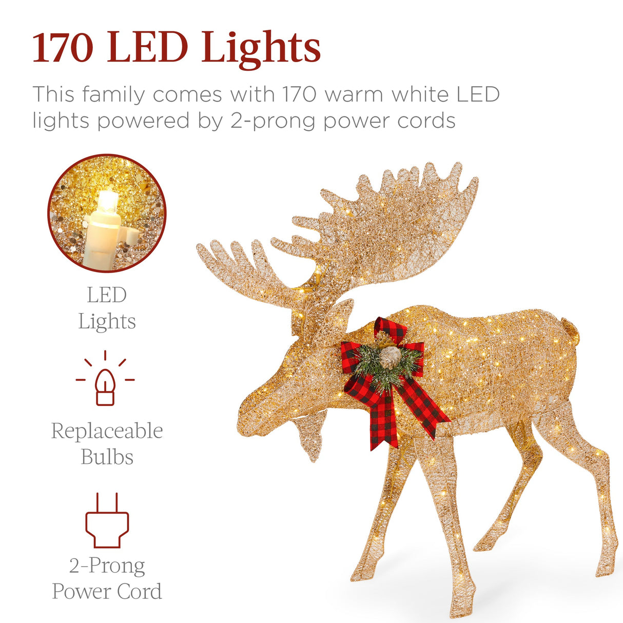 Pre-Lit Outdoor Christmas Wreath, LED Metal Holiday Decor w/ Bow - 48in