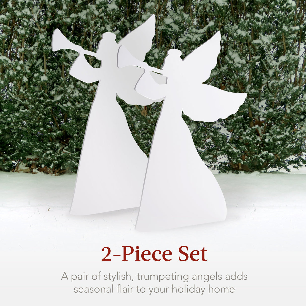 Set of 2 Christmas Angel Yard Decorations with PVC Silhouette Design