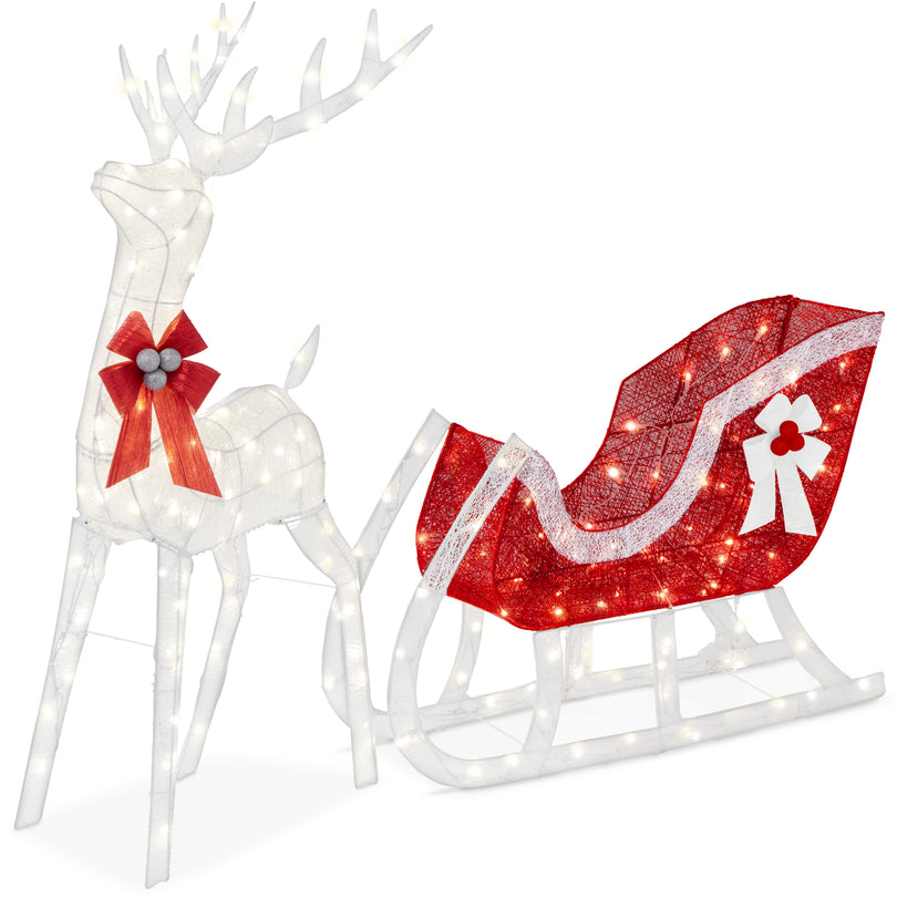 Lighted Christmas Reindeer & Sleigh Outdoor LED Holiday Yard Decor Set