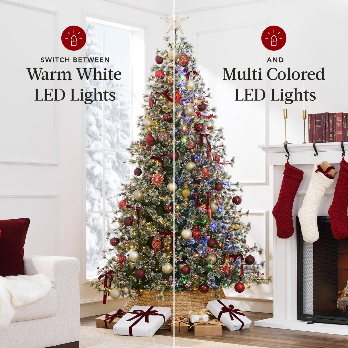 Pre Lit Semi Flocked Cashmere Christmas Tree with LED Lights