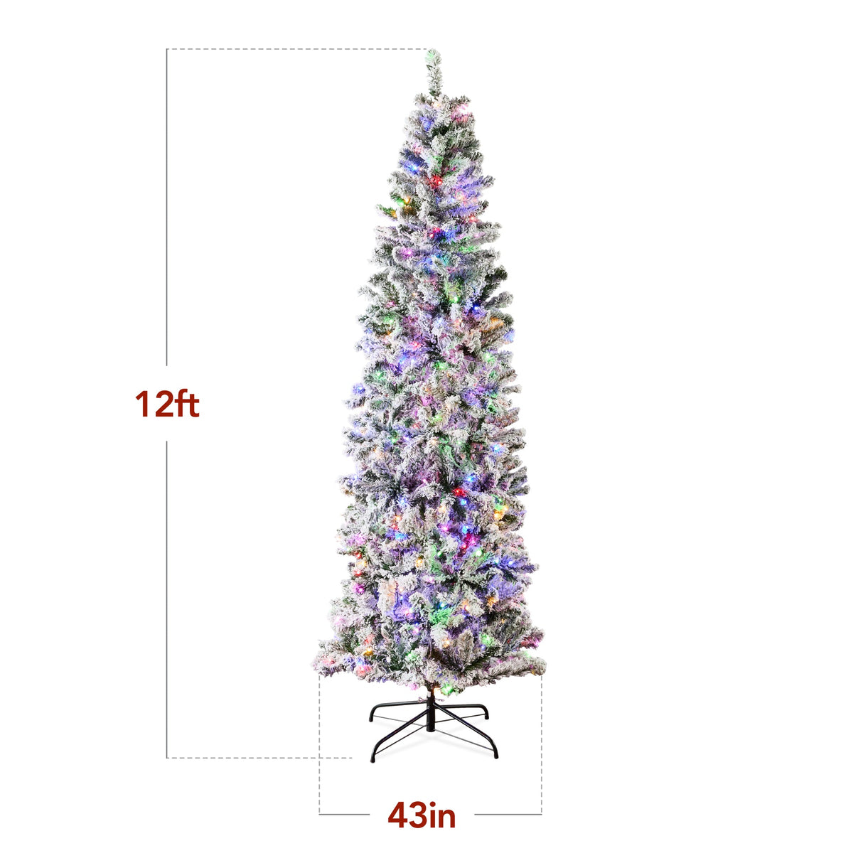 Pre Lit Snow Flocked Pencil Christmas Tree with Multicolor LED Lights