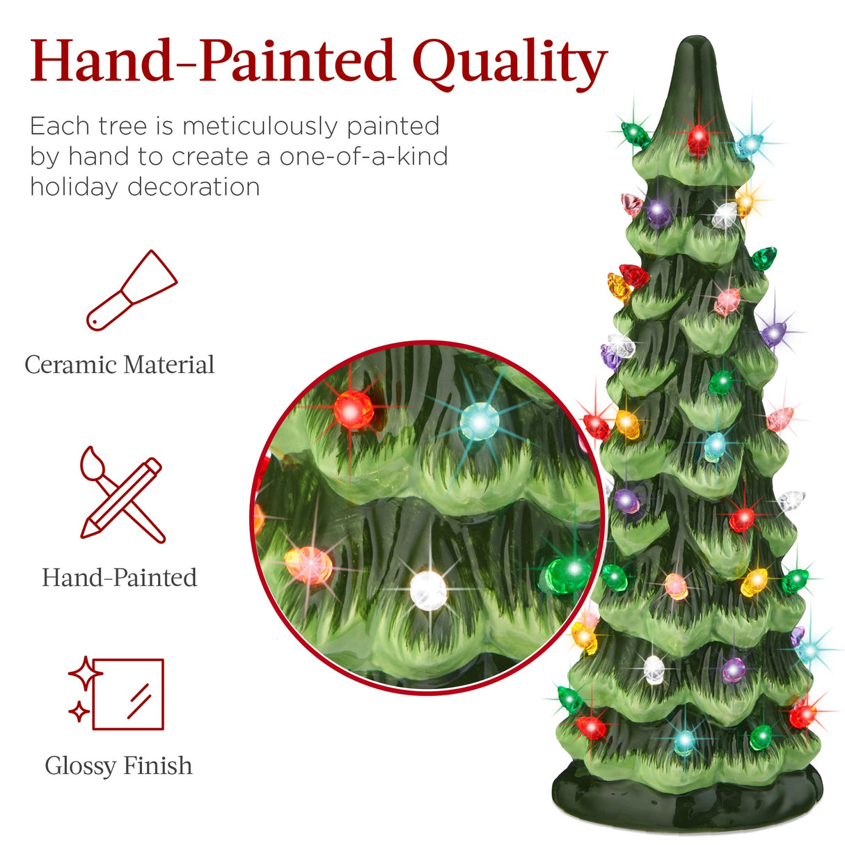 Decorative Set of 3 Ceramic Tabletop Christmas Trees with LED Lights