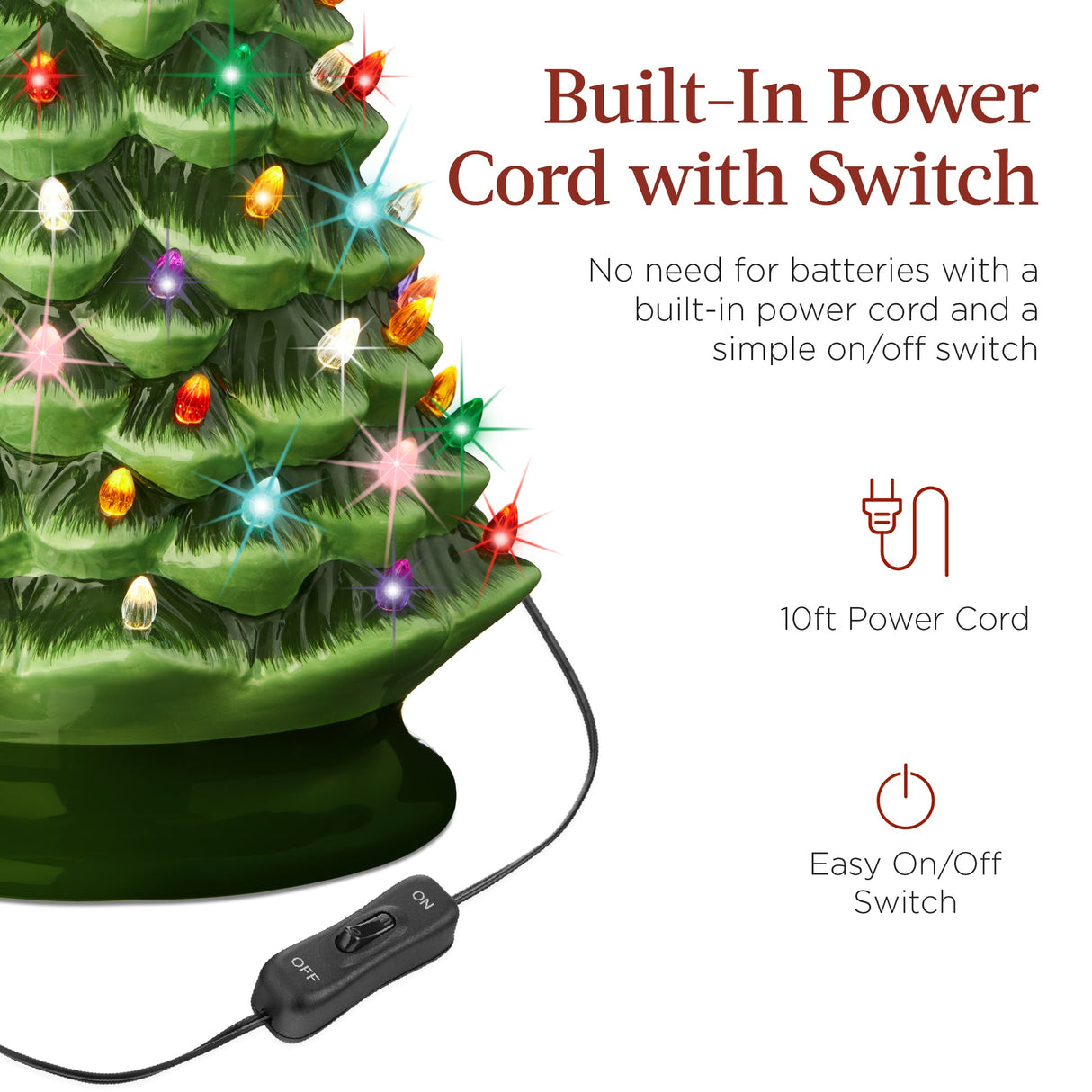 18-Inch Large Pre-Lit Ceramic Christmas Tree with LED Lights & Star Topper