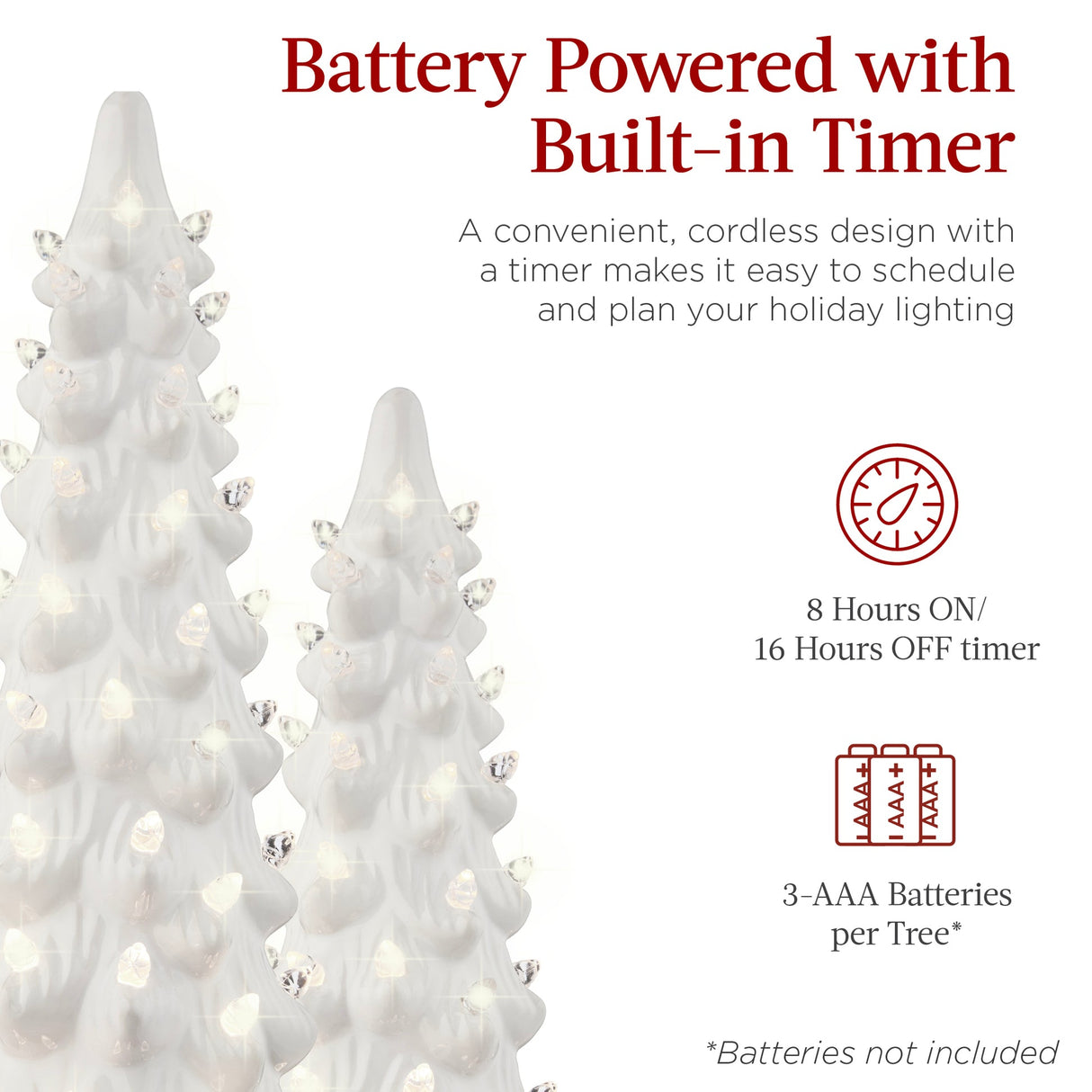 Set of 3 Pre-Lit Ceramic Christmas Trees with LED Lights
