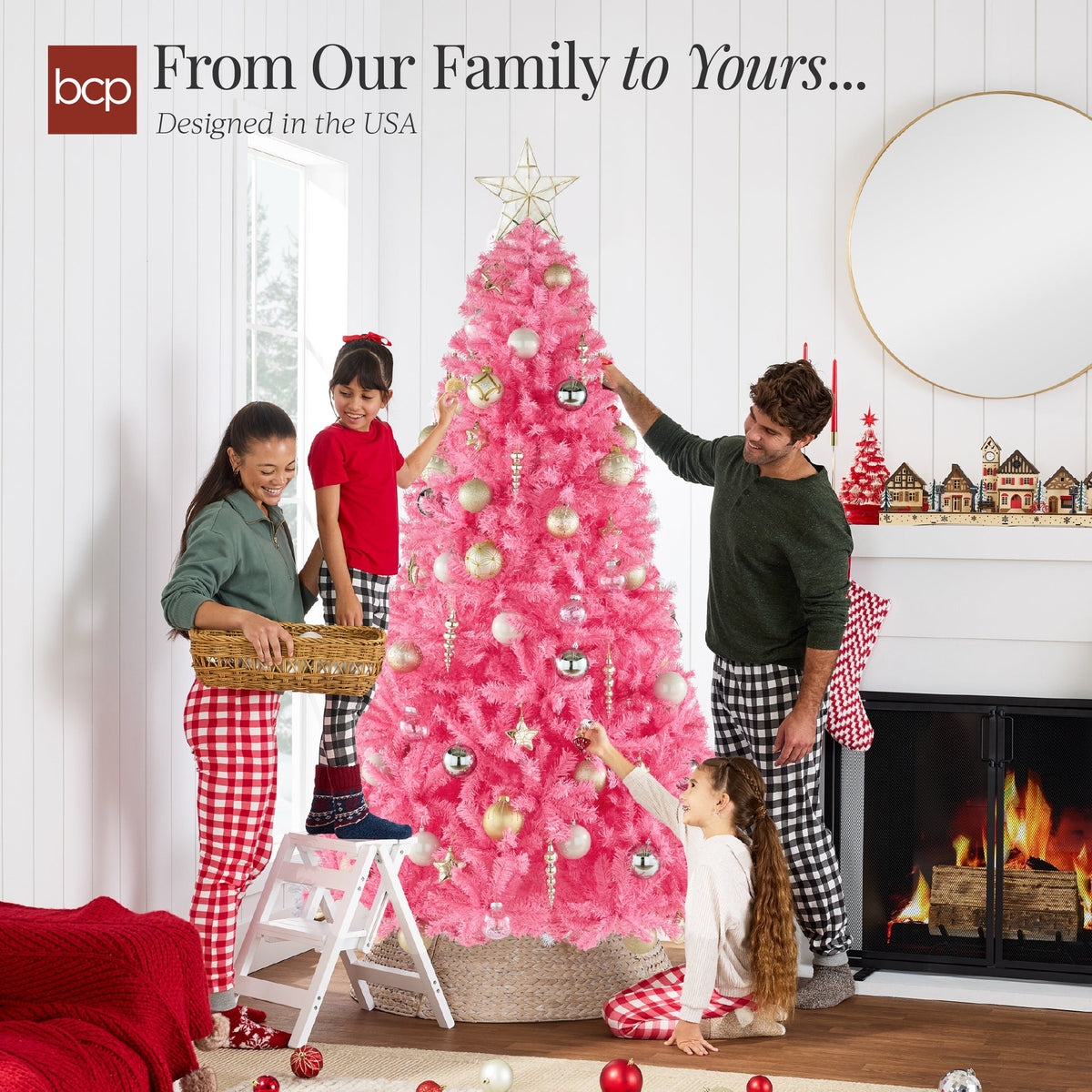Unlit Artificial Pine Christmas Tree with Quick Fluffing Design product image showing its overall design and key.