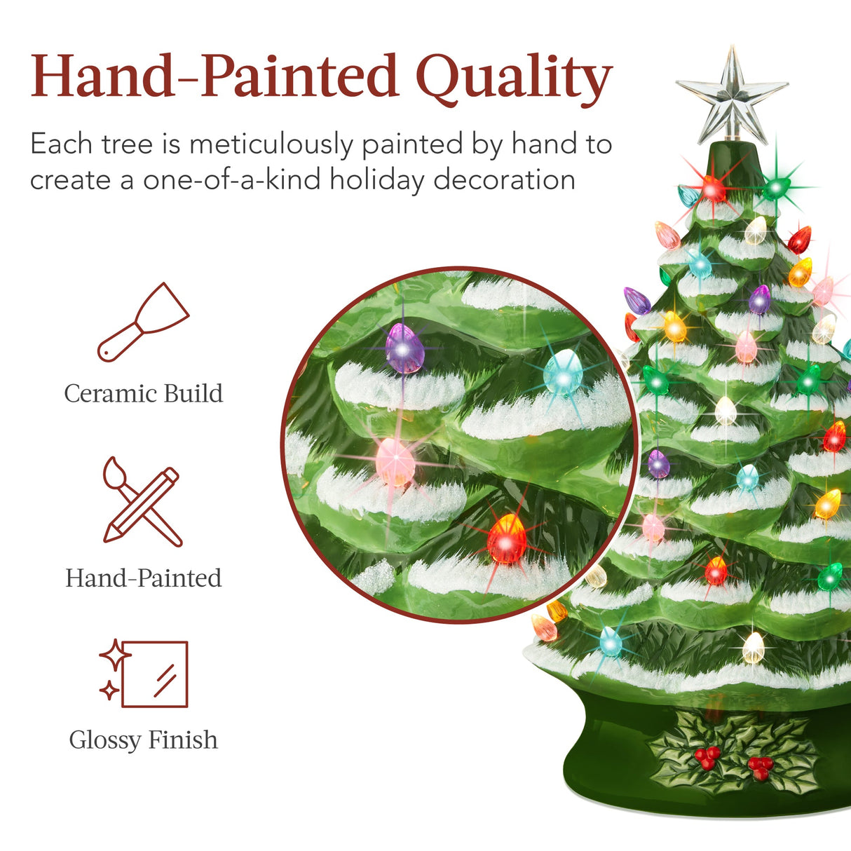 24-Inch XL Pre-Lit Ceramic Christmas Tree with LED Lights & Star Topper
