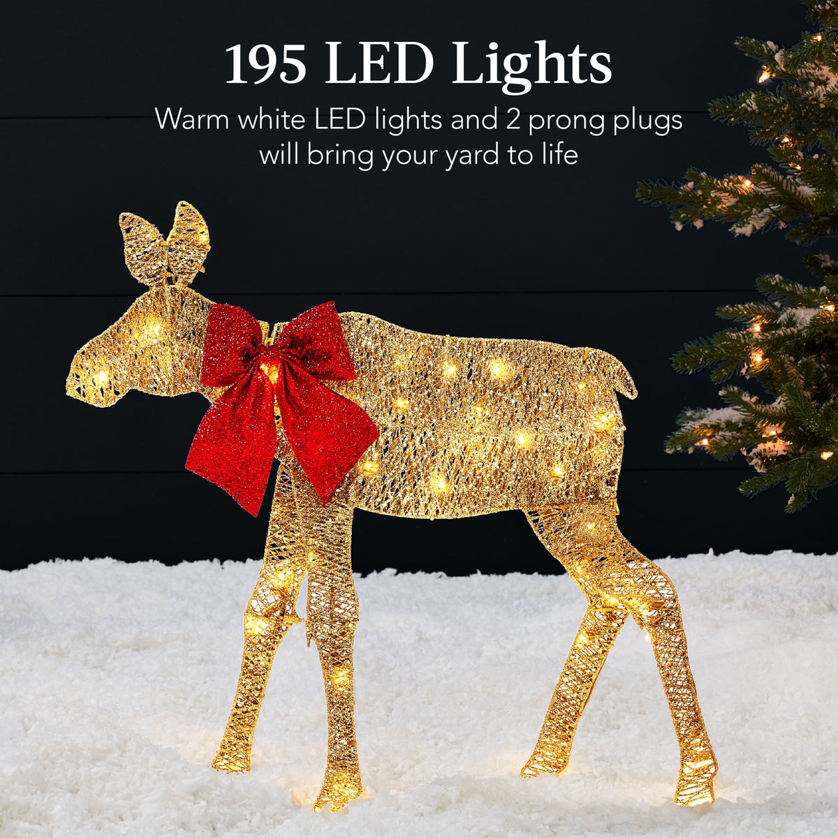 RADYAN lighted Christmas moose family decoration set glowing with 195 LED lights for yard decor