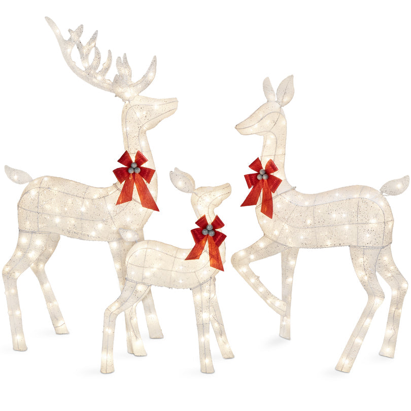 6.5Ft 3-Piece Lighted Christmas Deer Set Outdoor Decor with LED Lights