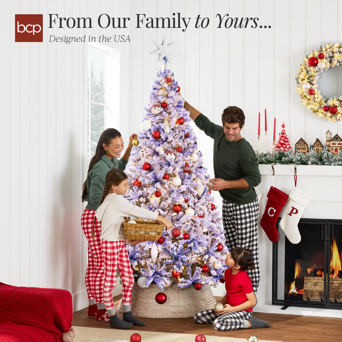 Pre-Lit Flocked Pine Christmas Tree with Warm White Lights and Easy Setup product image