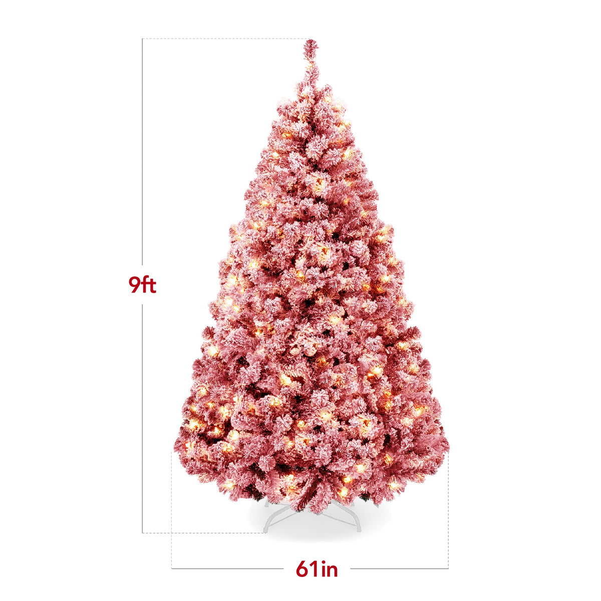 Pre-Lit Flocked Pine Christmas Tree with Warm White String Lights product image showing its overall design and key.