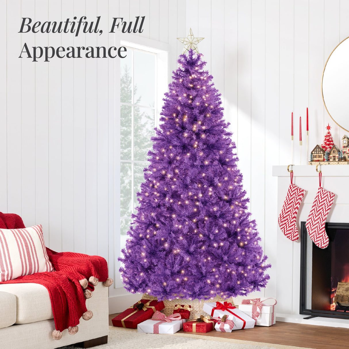 Pre Lit Purple Christmas Tree with Incandescent Lights & Metal Stand
