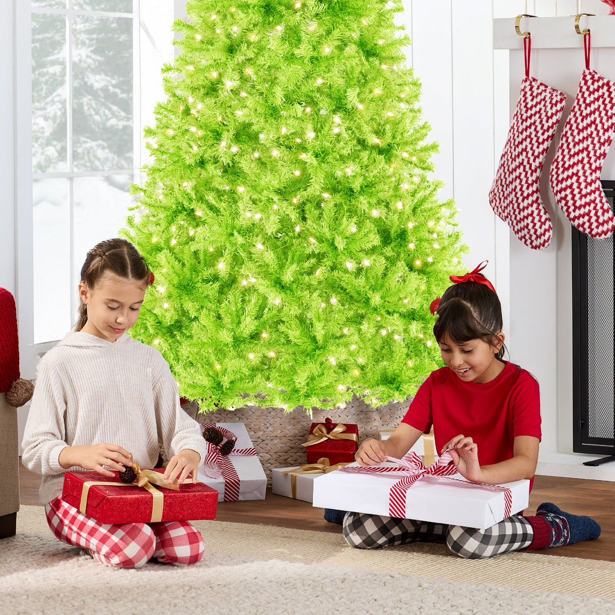 Pre Lit Lime Green Artificial Christmas Tree with Incandescent Lights