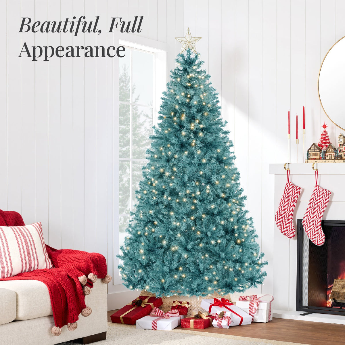 Pre-Lit Artificial Christmas Tree with Incandescent String Lights product image showing its overall design and key.