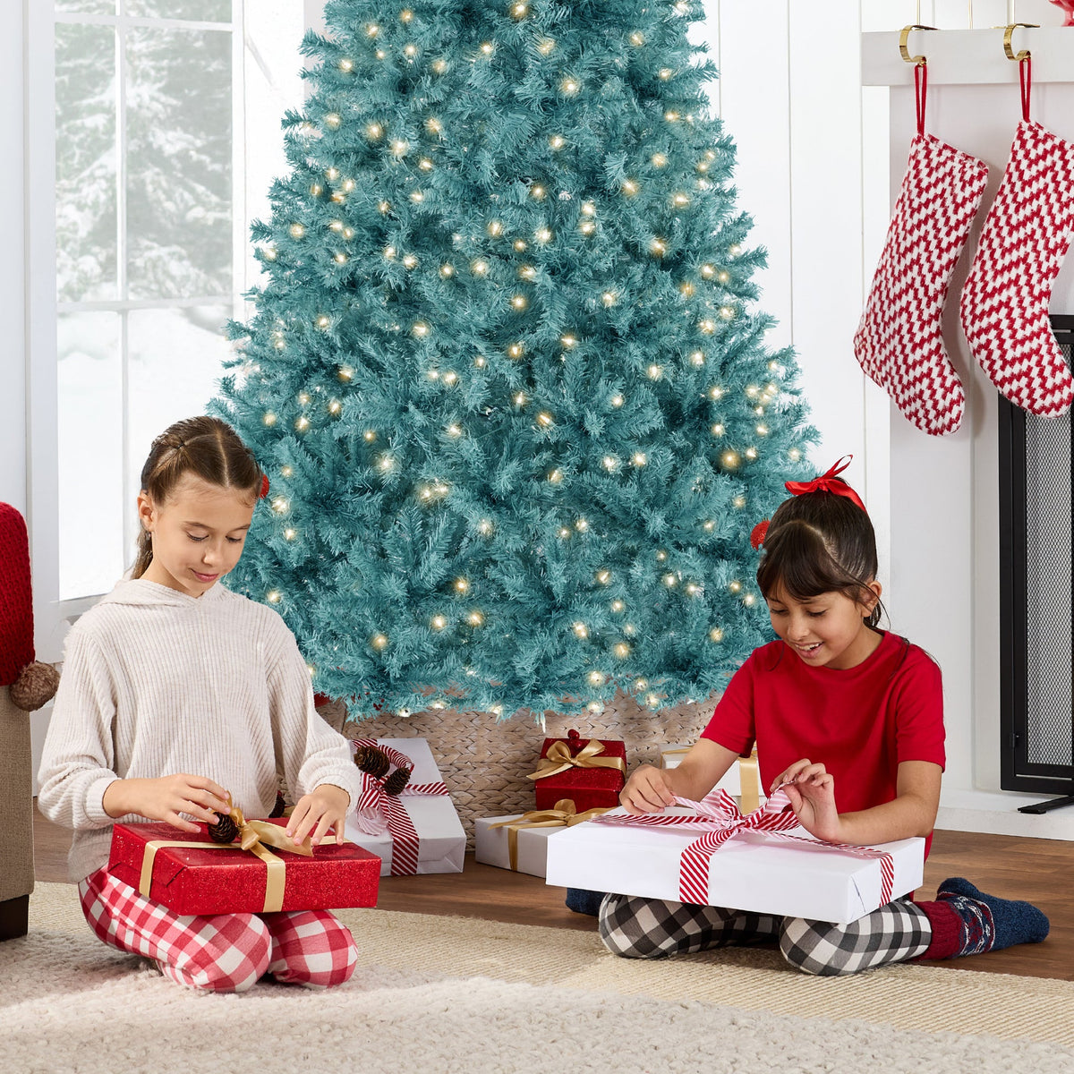 Pre-Lit Artificial Christmas Tree with Incandescent String Lights product image showing its overall design and key.