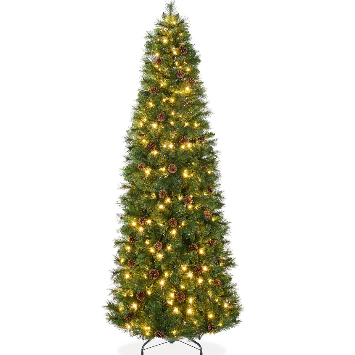 Pre-Lit Scotch Pine Pencil Christmas Tree with Sturdy Metal Stand product image showing its overall design and key.