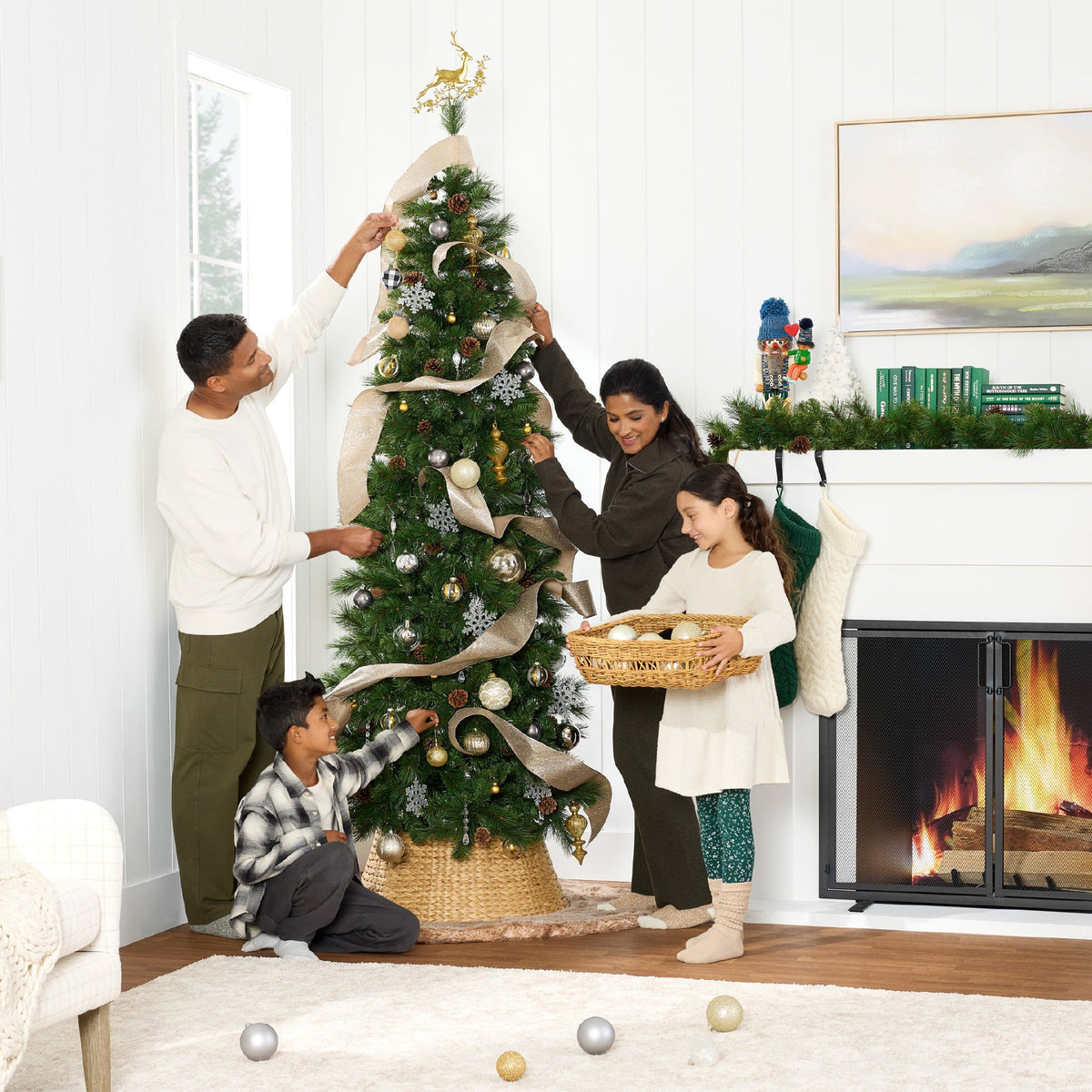 Pre-Lit Scotch Pine Pencil Christmas Tree with Sturdy Metal Stand product image showing its overall design and key.