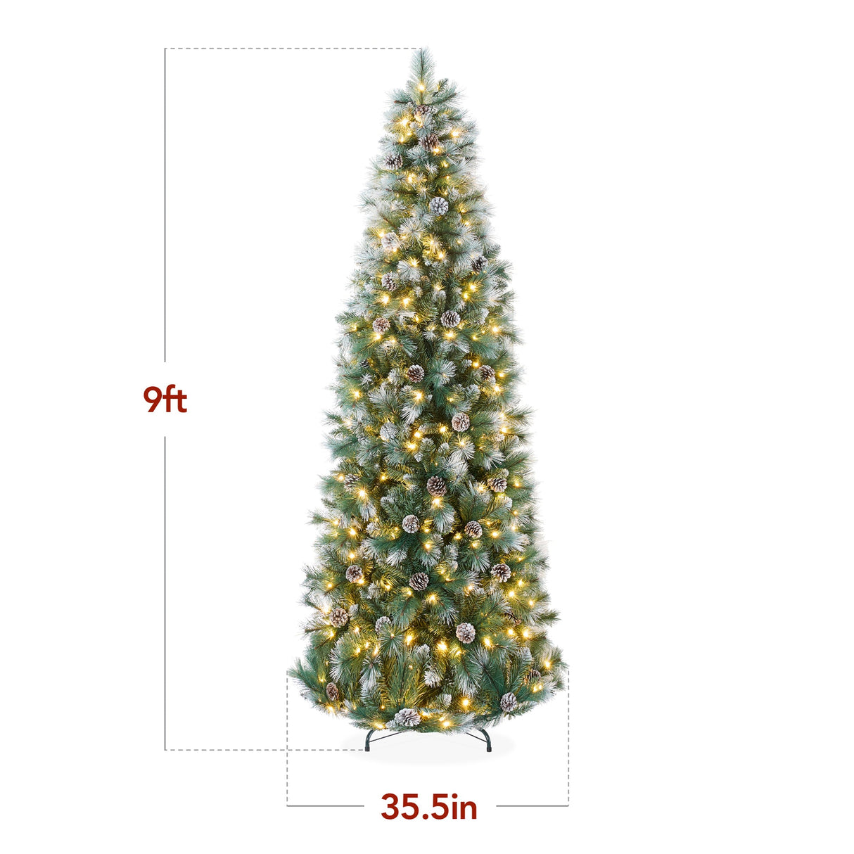 Pre Lit Frosted Scotch Pine Pencil Christmas Tree with Metal Stand