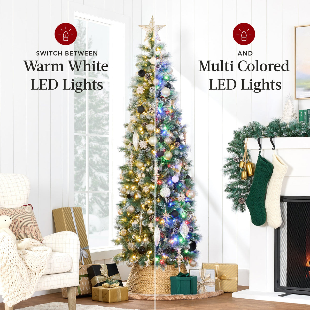 Pre-Lit Frosted Scotch Pine Pencil Christmas Tree with Metal Stand product image