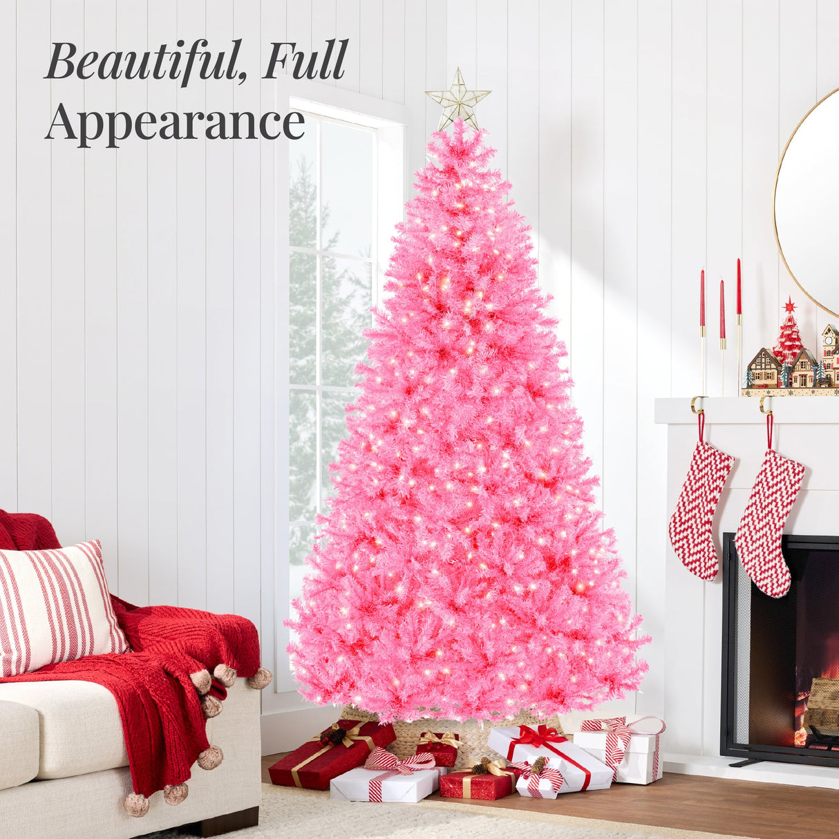 Pre Lit Pink Christmas Tree with Incandescent Lights & Metal Stand