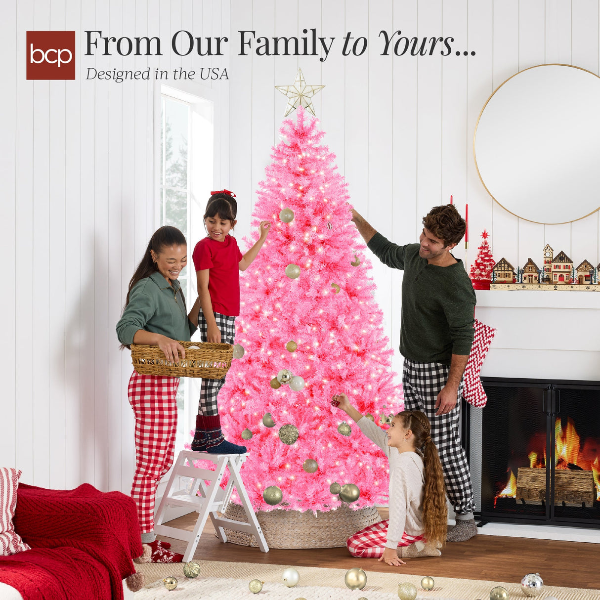 Pre Lit Pink Christmas Tree with Incandescent Lights & Metal Stand