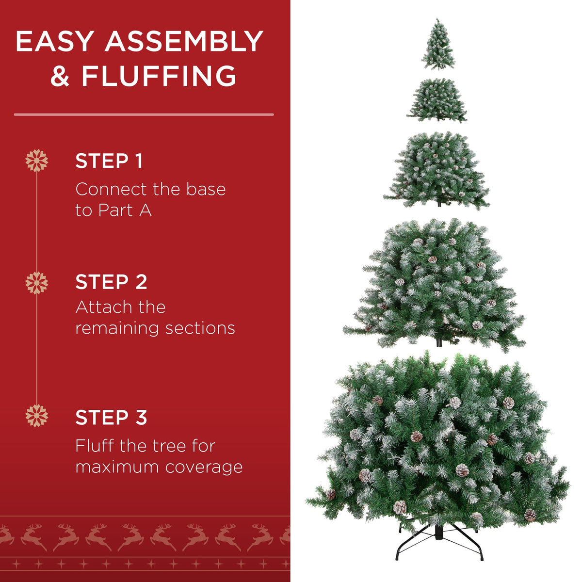 Pre-Decorated Flocked Christmas Tree with Pinecone Branch Tips product image showing its overall design and key.