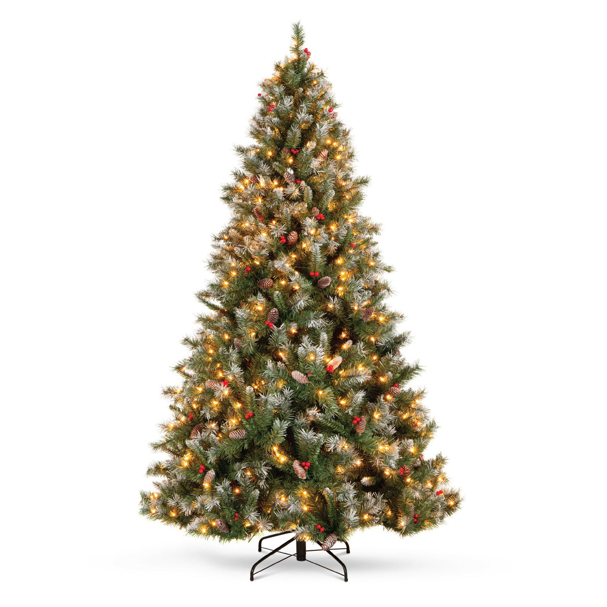Pre-Lit Pine Christmas Tree with Pine Cones and Berry Accents product image showing its overall design and key features.