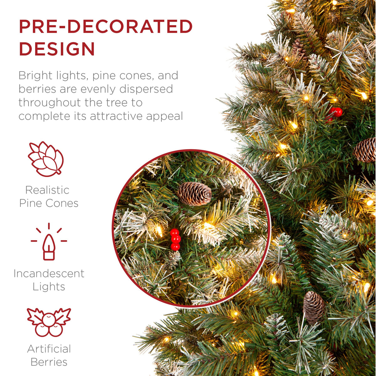Pre-Lit Pine Christmas Tree with Pine Cones and Berry Accents product image showing its overall design and key features.