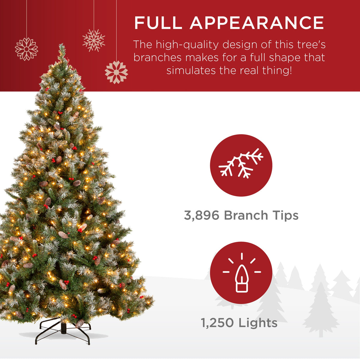 Pre-Lit Pine Christmas Tree with Pine Cones and Berry Accents product image showing its overall design and key features.