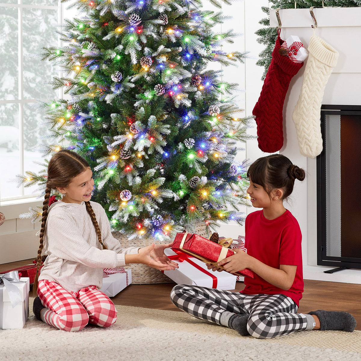 Pre-Lit Flocked Slim Aspen Noble Fir Christmas Tree with Metal Stand product image