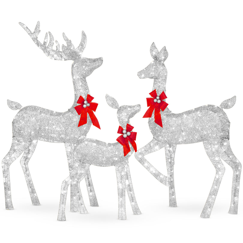 6.5Ft 3-Piece Lighted Christmas Deer Set Outdoor Decor with LED Lights