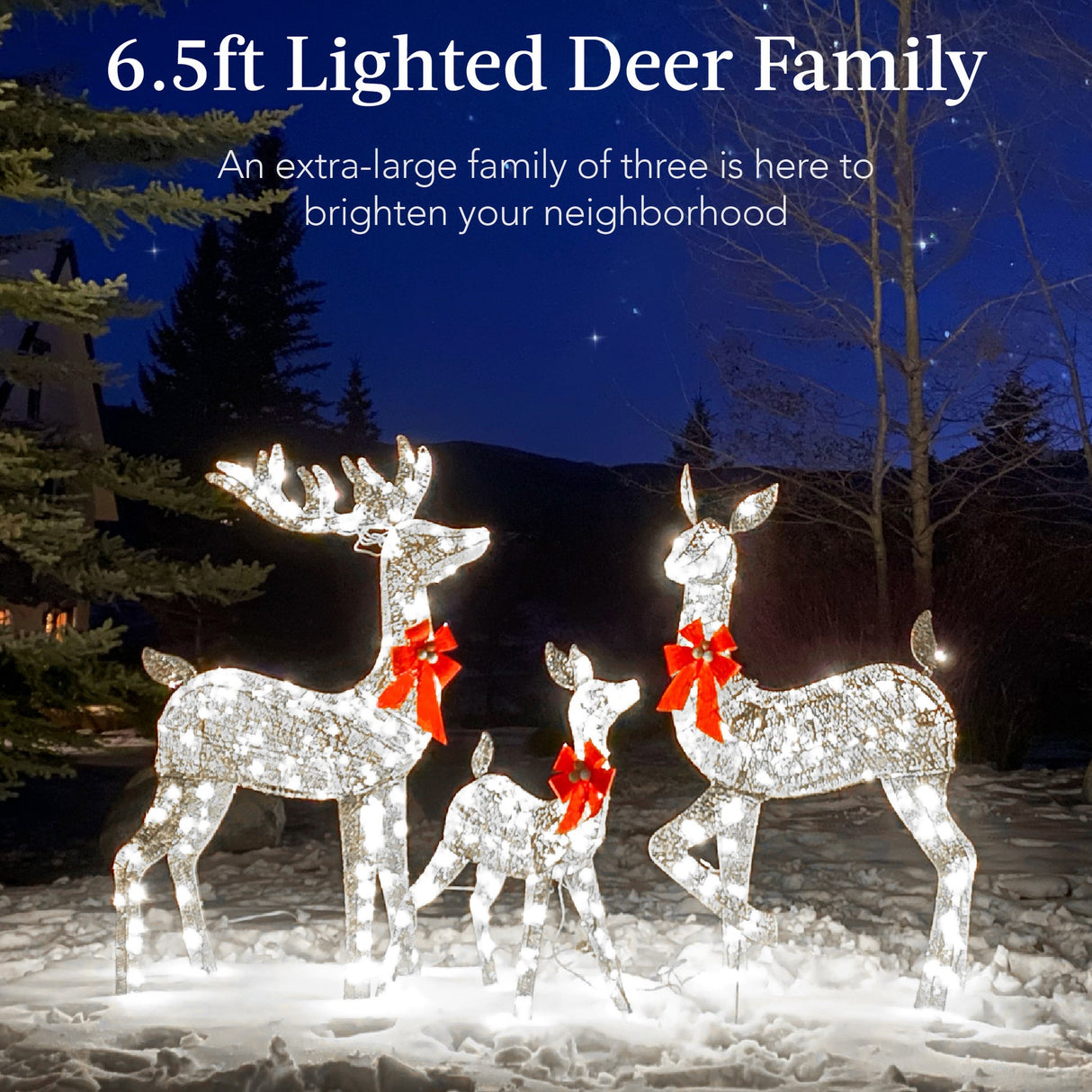 6.5Ft 3-Piece Lighted Christmas Deer Set Outdoor Decor with LED Lights