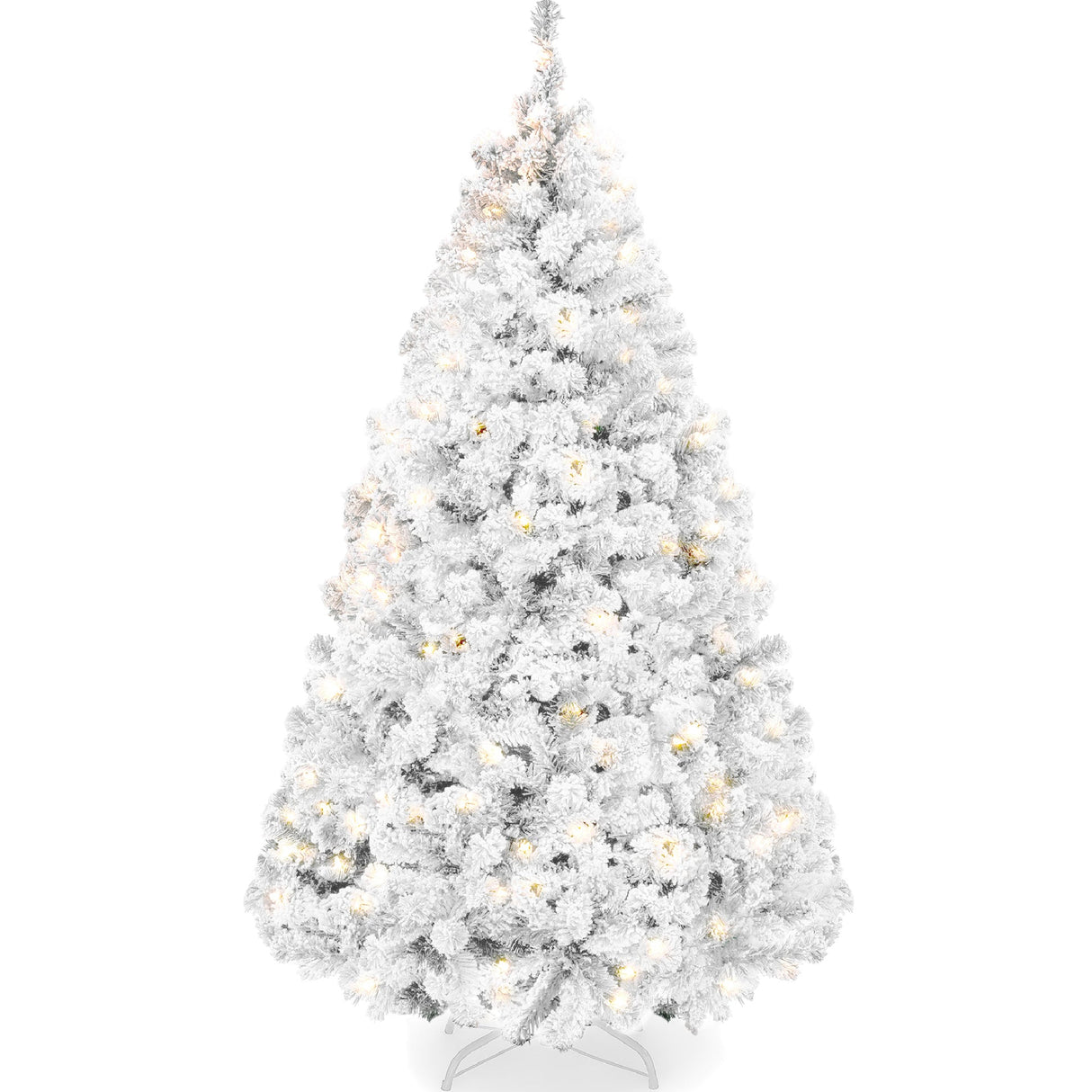Pre Lit White Snow Flocked Artificial Pine Christmas Tree with Lights