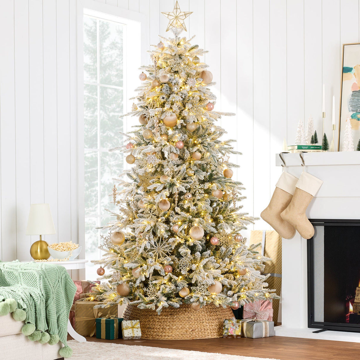 Pre-Lit Flocked Aspen Christmas Tree with Glowing LED Lights product image showing its overall design and key features.