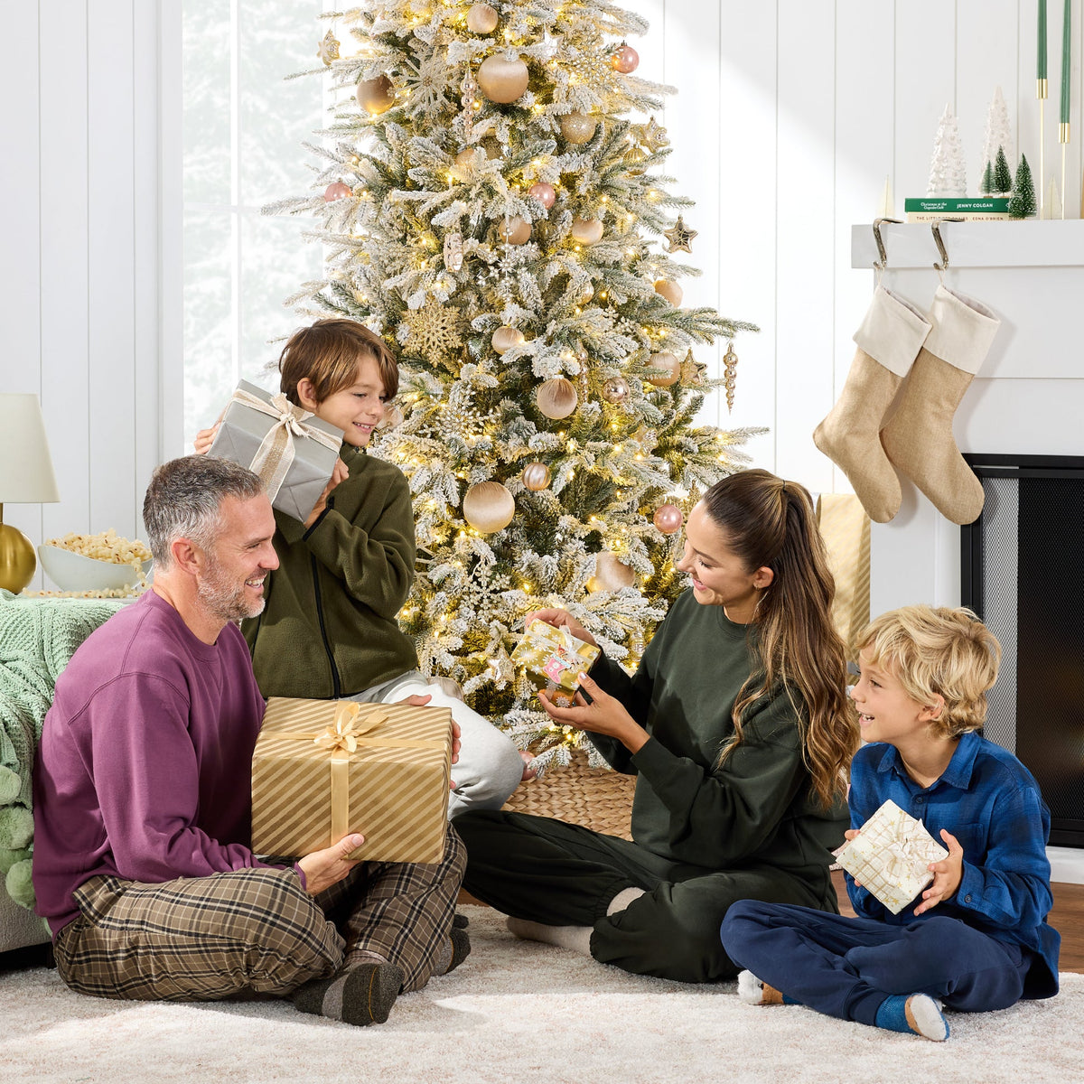 Pre-Lit Flocked Aspen Christmas Tree with Glowing LED Lights product image showing its overall design and key features.