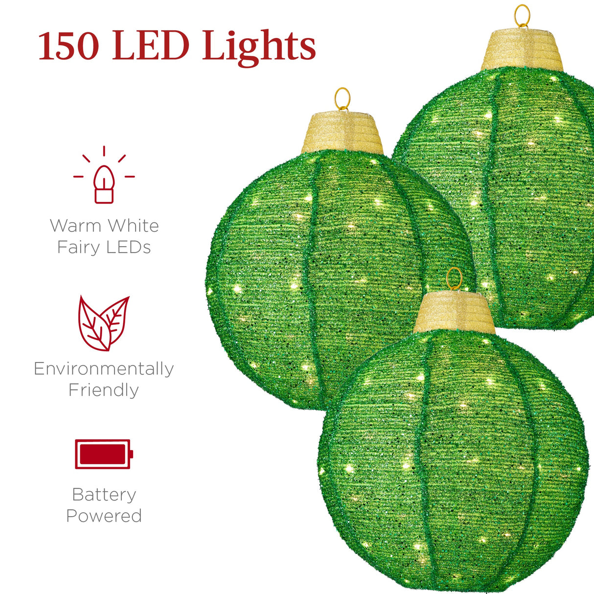 3-Piece Hanging Pop-Up Christmas Ornament Set with LED Light