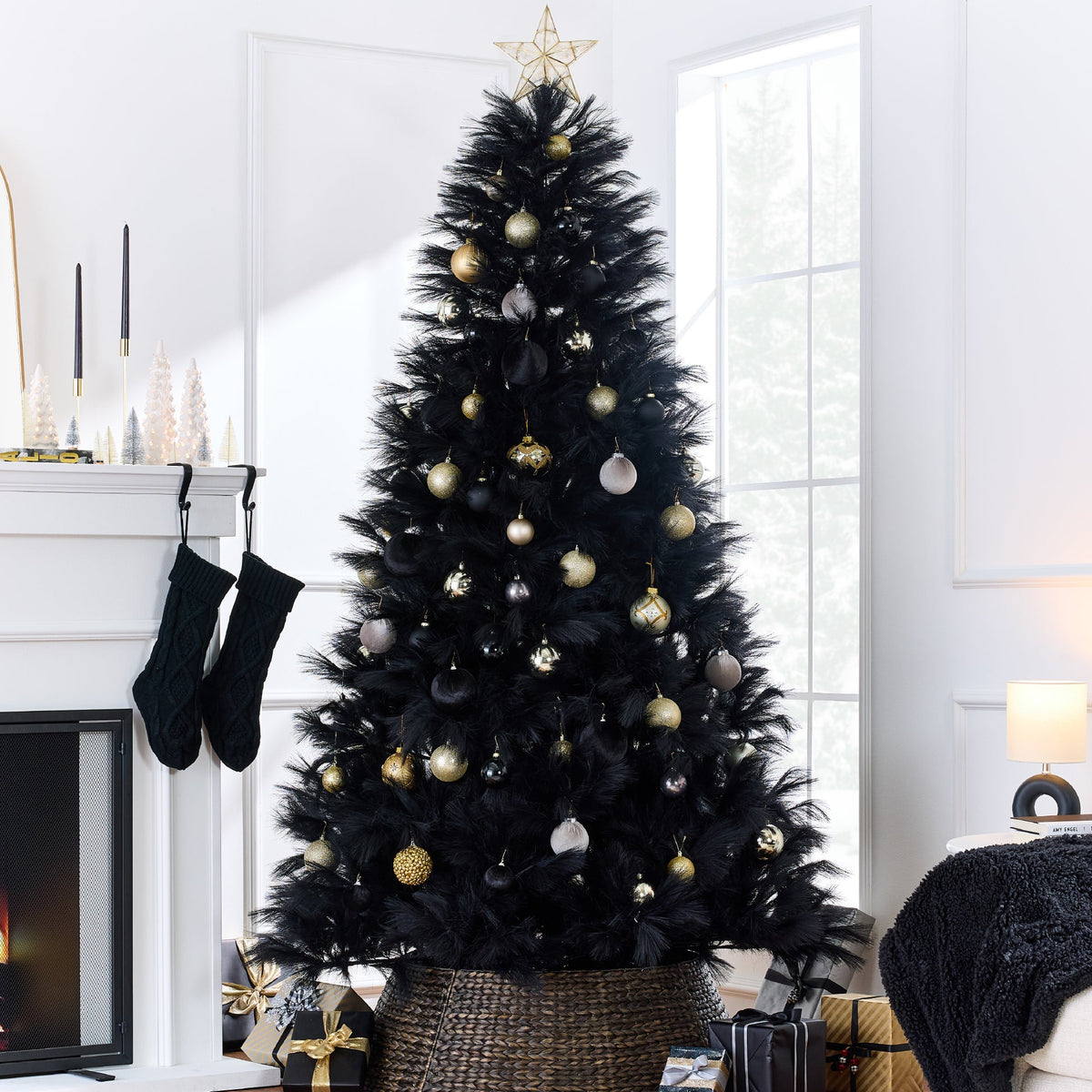 Premium Pampas Artificial Christmas Tree with Sturdy Metal Stand product image showing its overall design and key.