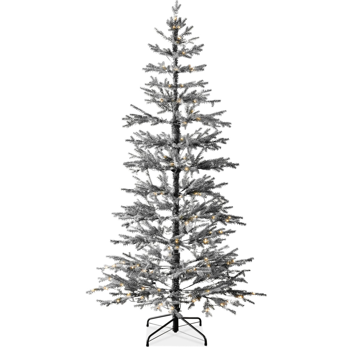 Black Pre Lit Sparse Flocked Christmas Tree with LED Lights